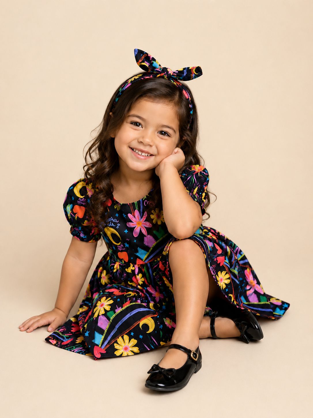 Vestido Sonhos com estampa exclusiva, floral e colorida