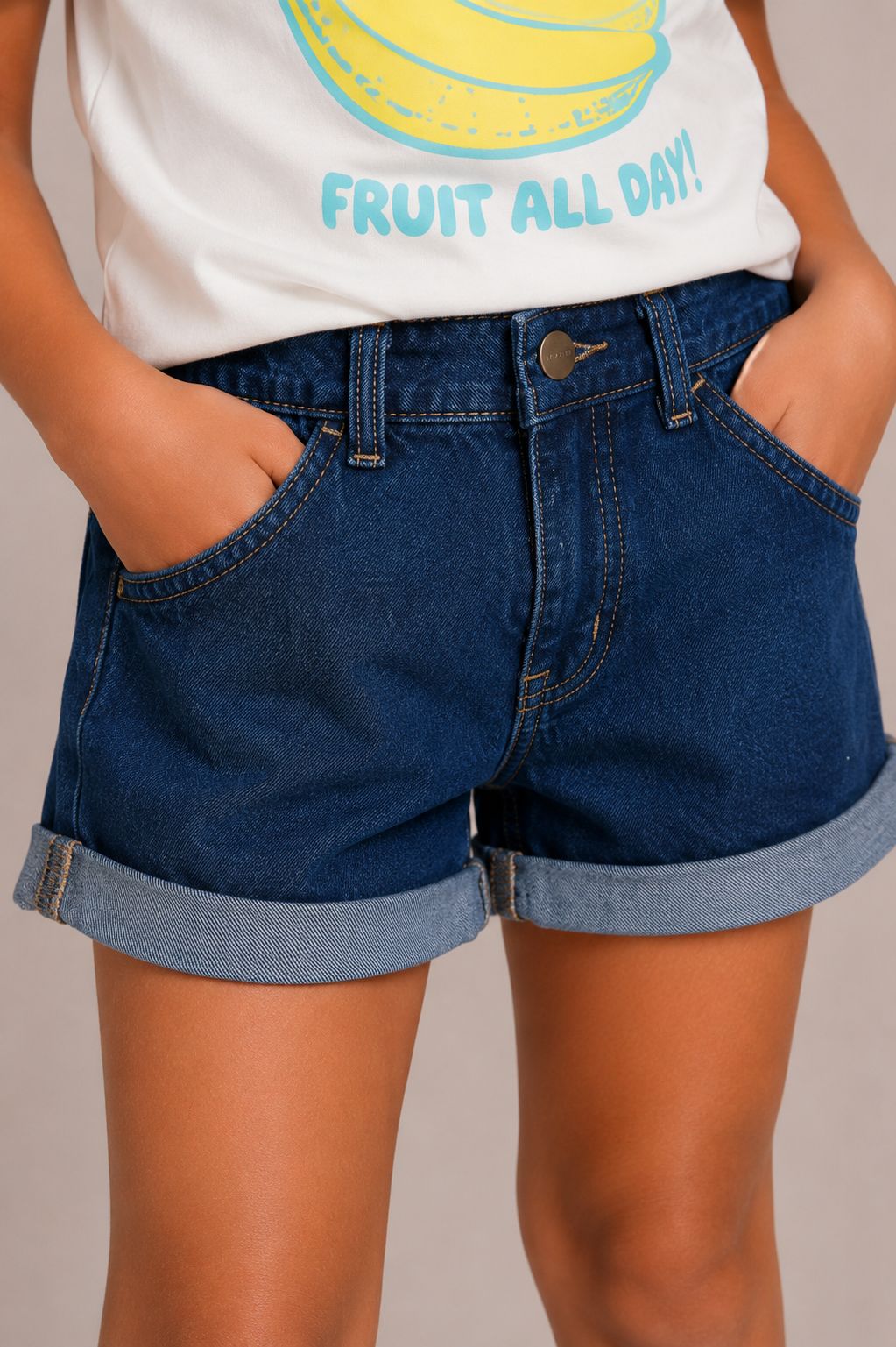 Short Stela infantil em jeans com 4 modelos exclusivos
